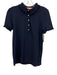 Tory Burch Size XS Navy Blue Cotton Short Ruffle Sleeve Pearl Button Polo Top Navy Blue / XS
