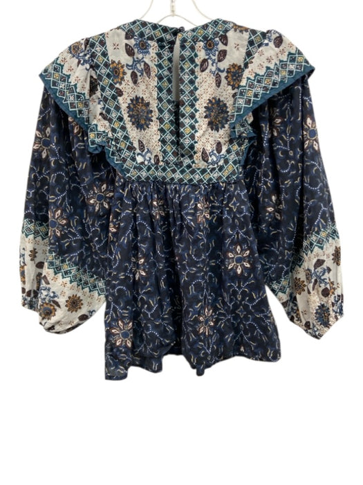 Cleobella Size XS Teal, blue, & black Cotton Long Balloon Sleeve Floral Top Teal, blue, & black / XS