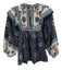 Cleobella Size XS Teal, blue, & black Cotton Long Balloon Sleeve Floral Top Teal, blue, & black / XS