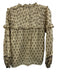 Cleobella Size S Beige & Black Cotton Ruffle Detail Button Front Floral Top Beige & Black / S