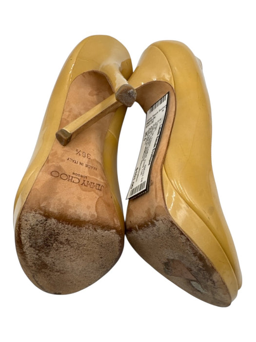 Jimmy Choo Shoe Size 36.5 Tan Patent Leather Peep Toe Platform Stiletto Pumps Tan / 36.5