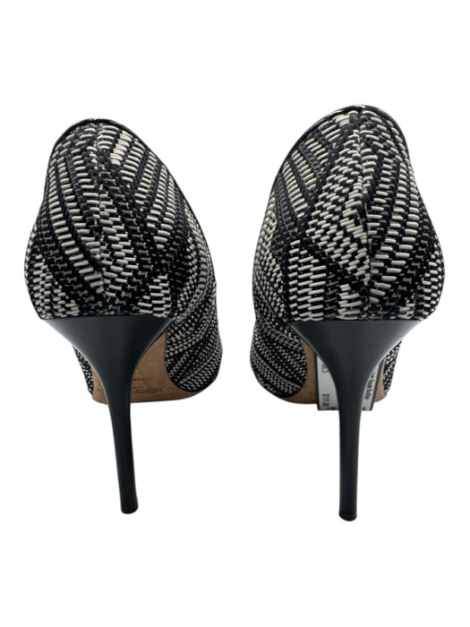Jimmy Choo Shoe Size 36.5 Black & White Woven Patent Trim Pointed Toe Pumps Black & White / 36.5