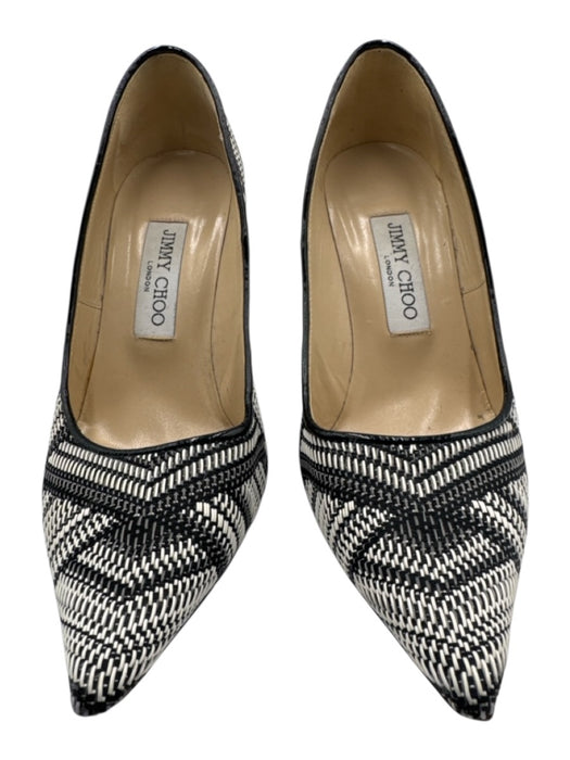 Jimmy Choo Shoe Size 36.5 Black & White Woven Patent Trim Pointed Toe Pumps Black & White / 36.5