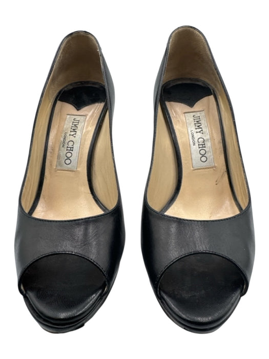 Jimmy Choo Shoe Size 36.5 Black Leather Peep Toe Round Toe Platform Pumps Black / 36.5