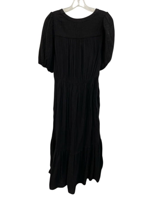XiRENA Size S Black Cotton Short Balloon Sleeve Wrinkled Button Down Dress Black / S