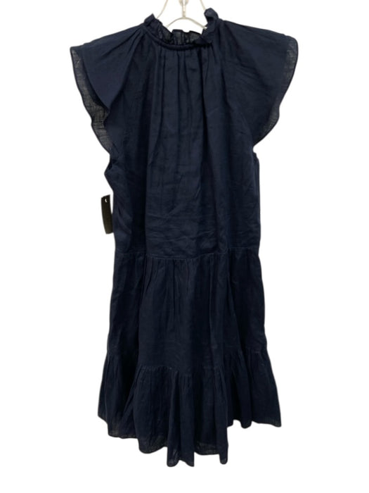Veronica Beard Size 2 Navy Linen Cap Sleeve Mother of Pearl Buttons Tiered Dress Navy / 2