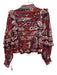 Farm Rio Size M Burgundy Red & Multi Cotton Long Balloon Sleeve Lace Accents Top Burgundy Red & Multi / M