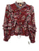 Farm Rio Size M Burgundy Red & Multi Cotton Long Balloon Sleeve Lace Accents Top Burgundy Red & Multi / M