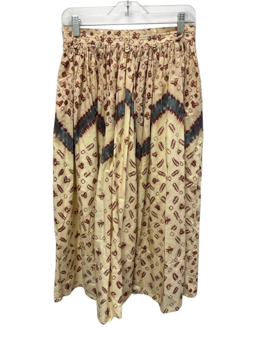 Ulla Johnson Size 4 Beige & Brown Cotton Printed Gathered Waist Midi Skirt Beige & Brown / 4