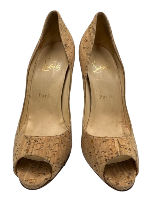 Christian Louboutin Shoe Size 38 Beige Brown Cork Upper Peep Toe Stiletto Pumps Beige Brown / 38