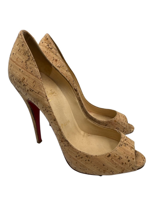 Christian Louboutin Shoe Size 38 Beige Brown Cork Upper Peep Toe Stiletto Pumps Beige Brown / 38