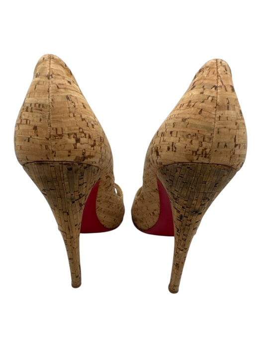 Christian Louboutin Shoe Size 38 Beige Brown Cork Upper Peep Toe Stiletto Pumps Beige Brown / 38
