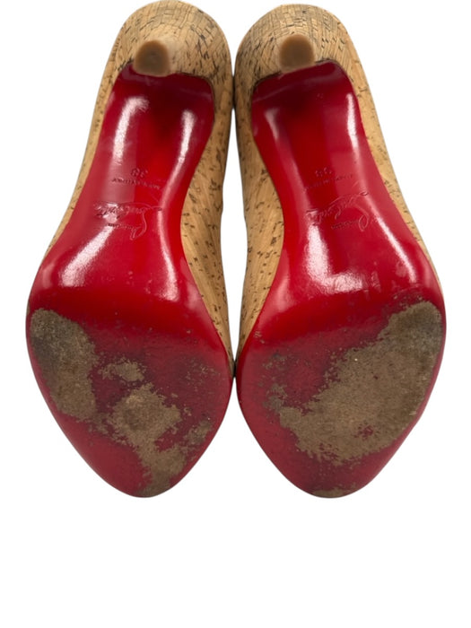 Christian Louboutin Shoe Size 38 Beige Brown Cork Upper Peep Toe Stiletto Pumps Beige Brown / 38