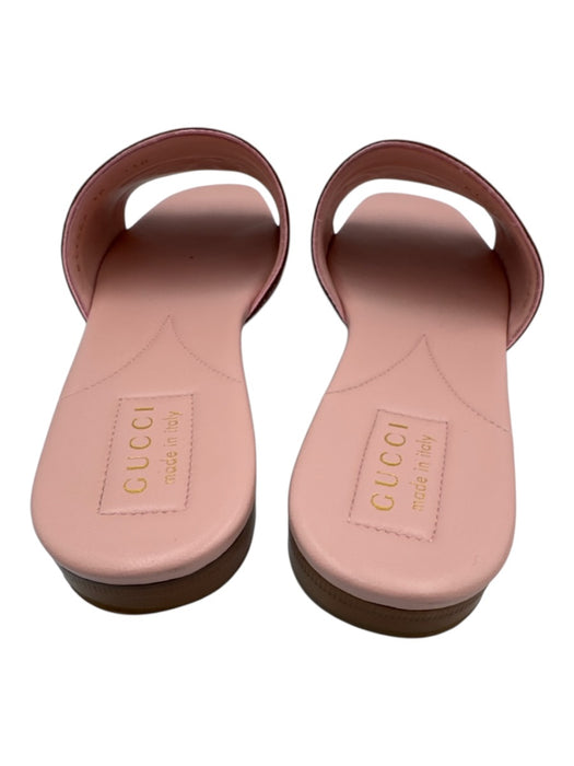 Gucci Shoe Size 38 Light Pink & Brown textile upper Logo Embossed Slide Sandals Light Pink & Brown / 38