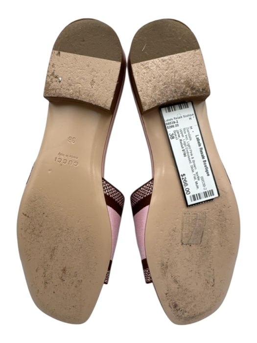 Gucci Shoe Size 38 Light Pink & Brown textile upper Logo Embossed Slide Sandals Light Pink & Brown / 38