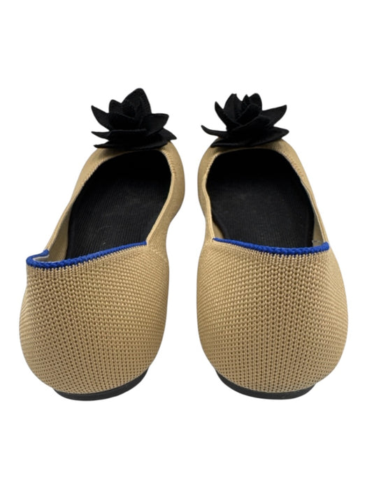 Rothy's Shoe Size 10 Beige & Black Synthetic Knit Floral Applique Slip On Flats Beige & Black / 10