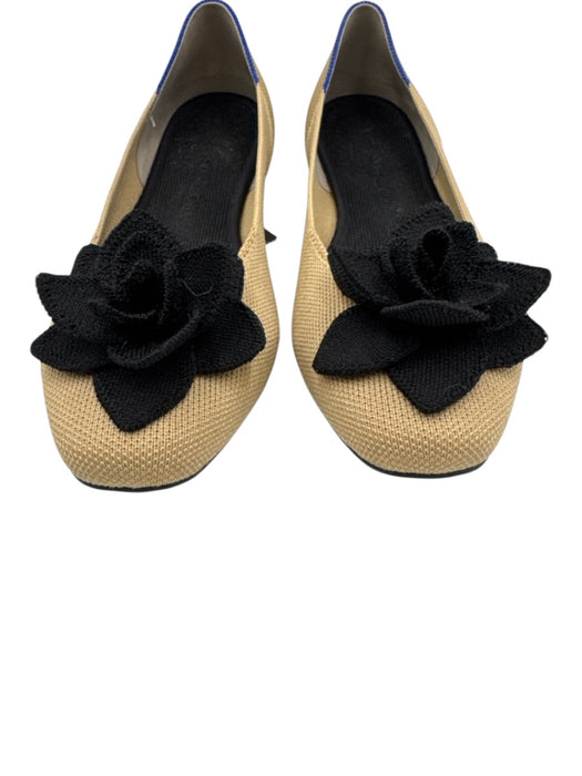 Rothy's Shoe Size 10 Beige & Black Synthetic Knit Floral Applique Slip On Flats Beige & Black / 10