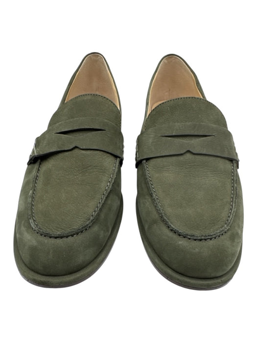 J. McLaughlin Shoe Size 11 Dark Olive Green Nubuck Leather Low Heel Loafers Dark Olive Green / 11