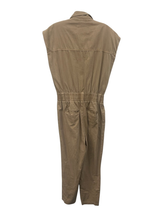 Pistola Size M Khaki Beige Cotton Sleeveless Snap Up Slim Leg Jumpsuit Khaki Beige / M