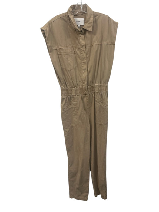 Pistola Size M Khaki Beige Cotton Sleeveless Snap Up Slim Leg Jumpsuit Khaki Beige / M