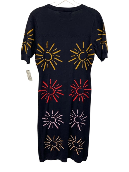 Lingua Franca Size M Navy Blue, Yellow, Red Cotton & Cashmere Short Sleeve Dress Navy Blue, Yellow, Red / M