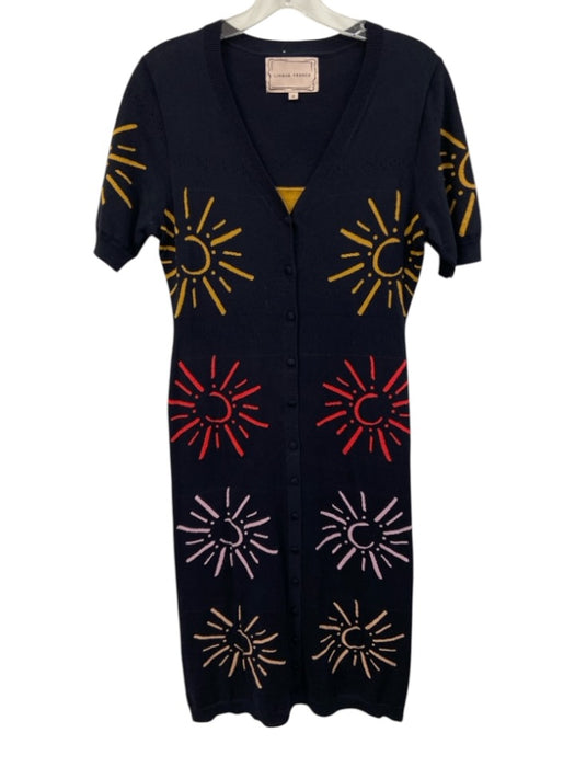Lingua Franca Size M Navy Blue, Yellow, Red Cotton & Cashmere Short Sleeve Dress Navy Blue, Yellow, Red / M