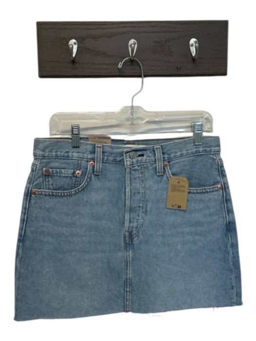 Levis Size 28 Light Wash Cotton Raw Hem Mid Rise Pockets Zip Fly Skirt Light Wash / 28