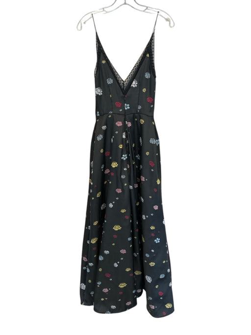 Monique Lhuillier Size 2 Black & Multi Polyester Embroidered Flowers Maxi Gown Black & Multi / 2