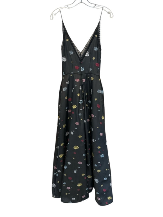 Monique Lhuillier Size 2 Black & Multi Polyester Embroidered Flowers Maxi Gown Black & Multi / 2
