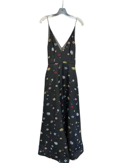 Monique Lhuillier Size 2 Black & Multi Polyester Embroidered Flowers Maxi Gown Black & Multi / 2
