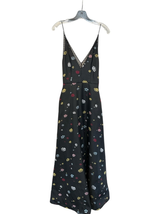 Monique Lhuillier Size 2 Black & Multi Polyester Embroidered Flowers Maxi Gown Black & Multi / 2