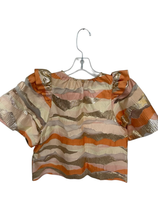 Marie Oliver Size S Orange & Tan Polyester Metallic Short Sleeve Top Orange & Tan / S