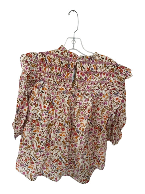 Aureum Size S Pink & Cream Cotton Floral Ruffles Half Sleeve Key Hole Back Top Pink & Cream / S