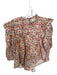 Aureum Size S Pink & Cream Cotton Floral Ruffles Half Sleeve Key Hole Back Top Pink & Cream / S
