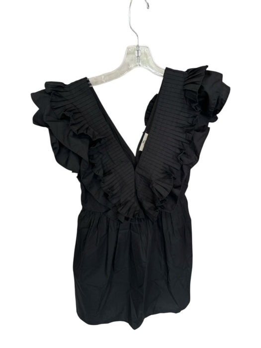 Entro Size S Black Cotton Blend V Neck Ruffle Top Mini Side Zip Dress Black / S