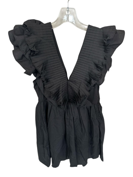 Entro Size S Black Cotton Blend V Neck Ruffle Top Mini Side Zip Dress Black / S