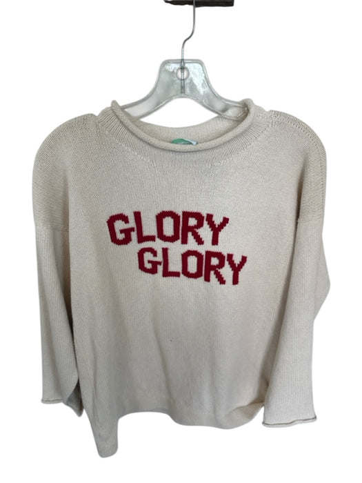Size M Cream & Red Cotton Roll Neck UGA Long Sleeve Knit Sweater Cream & Red / M
