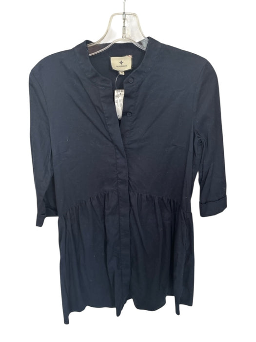 Tuckernuck Size XS Navy Cotton Long Sleeve Buttons Pleat Detail Dress Navy / XS