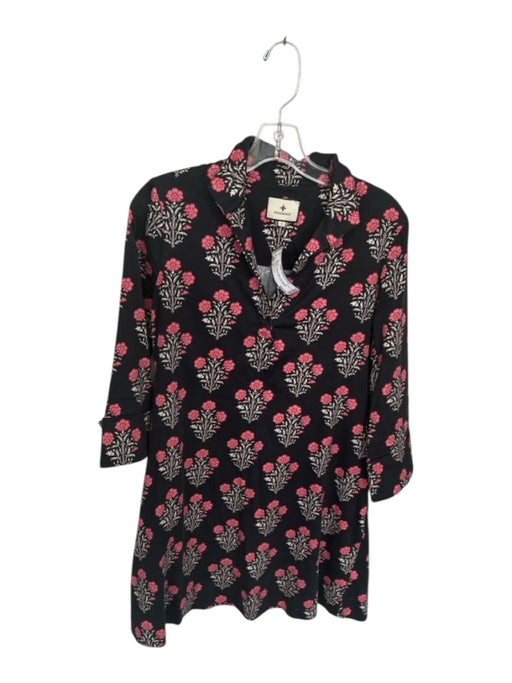 Tuckernuck Size S Black & Pink Cotton Long Sleeve Flowers Collar Dress Black & Pink / S