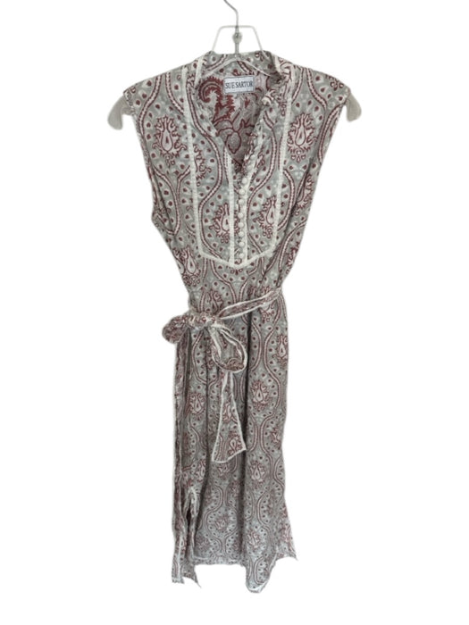 Sue Sartor Size Est S Gray & Maroon Cotton Sleeveless Block Print Buttons Dress Gray & Maroon / Est S