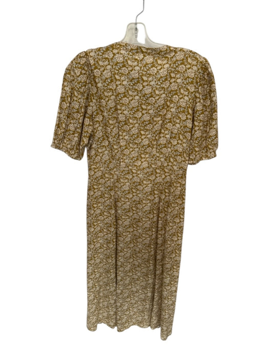 Faherty Size S Mustard & Blue Linen Blend Long Sleeve Flowers Button Down Dress Mustard & Blue / S