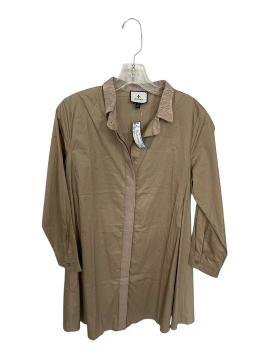 Tuckernuck Size S Khaki Cotton Long Sleeve Pleat Detail Button Down Collar Dress Khaki / S