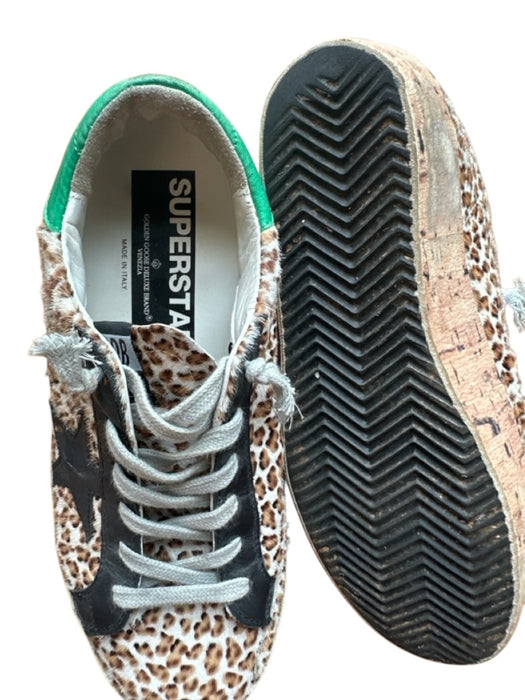 Golden Goose Shoe Size 38 Tan & Green Pony Hair Leather Animal Print Sneakers Tan & Green / 38