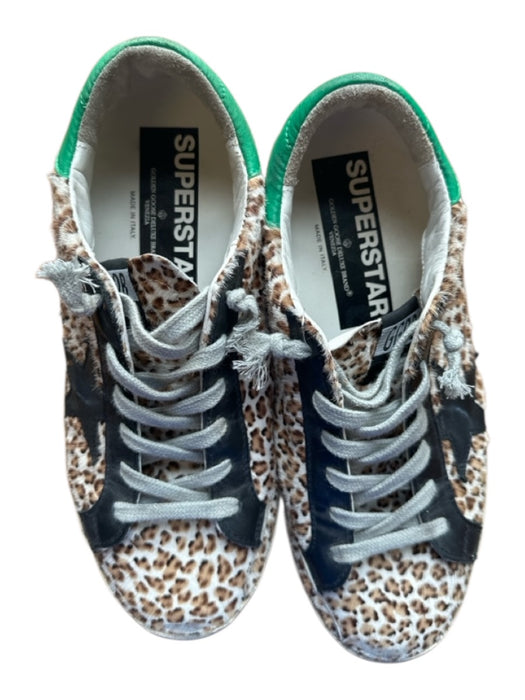 Golden Goose Shoe Size 38 Tan & Green Pony Hair Leather Animal Print Sneakers Tan & Green / 38