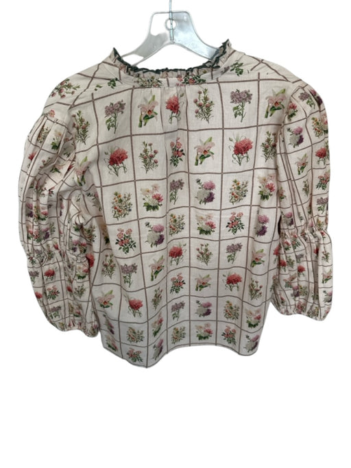 Anna Cate Size M Blush & Green Cotton & Linen Botanical Long Balloon Sleeve Top Blush & Green / M