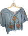 J. Marie Size S Blue & Multi Cotton Blend Short Balloon Sleeve Top Blue & Multi / S