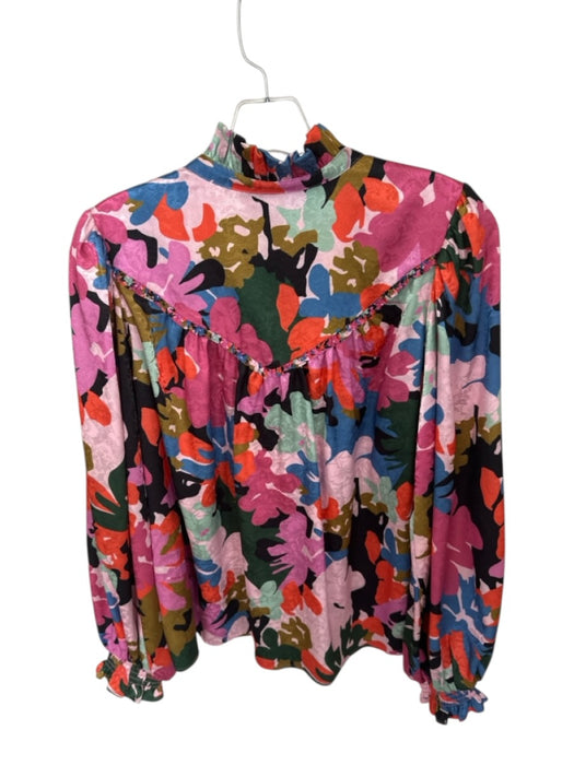 Crosby Size S Multi Polyester Long Sleeve Flowers Ruffle collar Top Multi / S