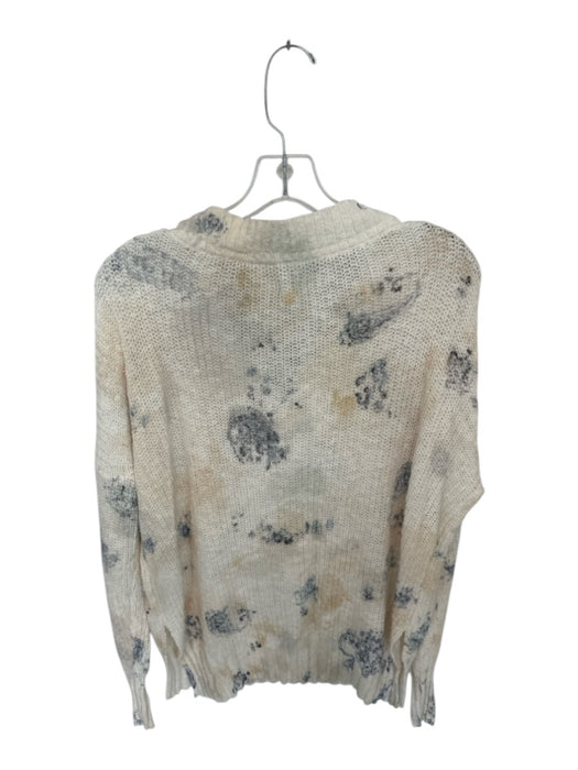 Pilcro Size S Cream & Blue Cotton Long Sleeve Flowers Knit Sweater Cream & Blue / S