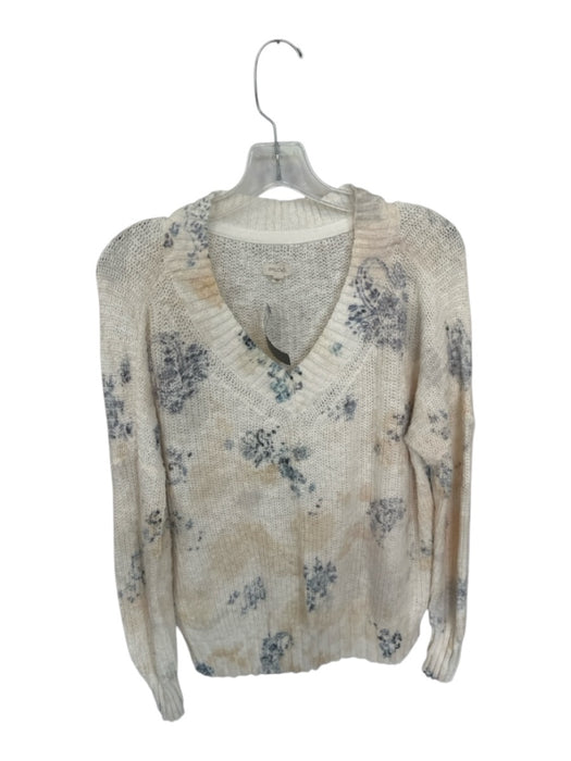 Pilcro Size S Cream & Blue Cotton Long Sleeve Flowers Knit Sweater Cream & Blue / S