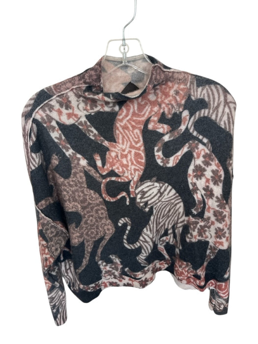 Pilcro Size S Black & Brown Cashmere Mock Neck Animals Long Sleeve Sweater Black & Brown / S